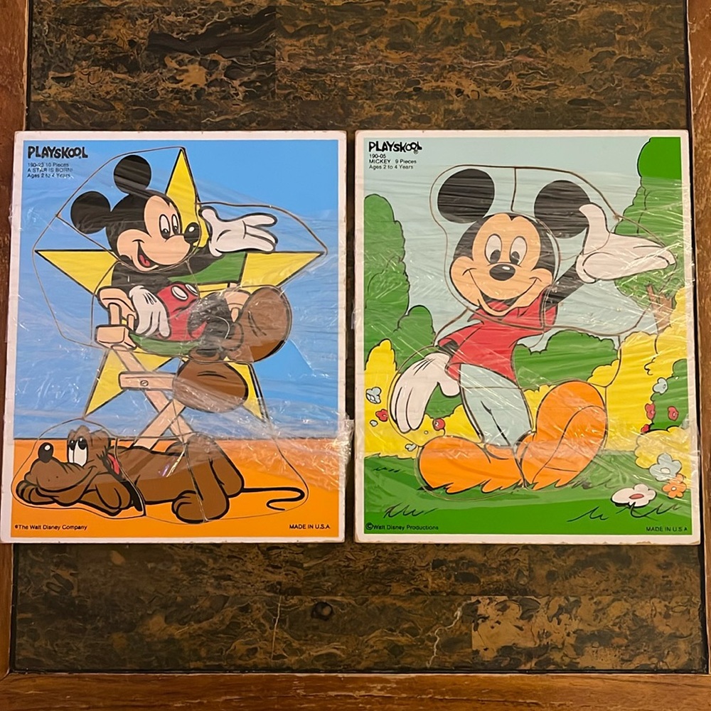 Mickey Mouse Disney Wooden Playskool Puzzles Pluto Set of 2 Vintage